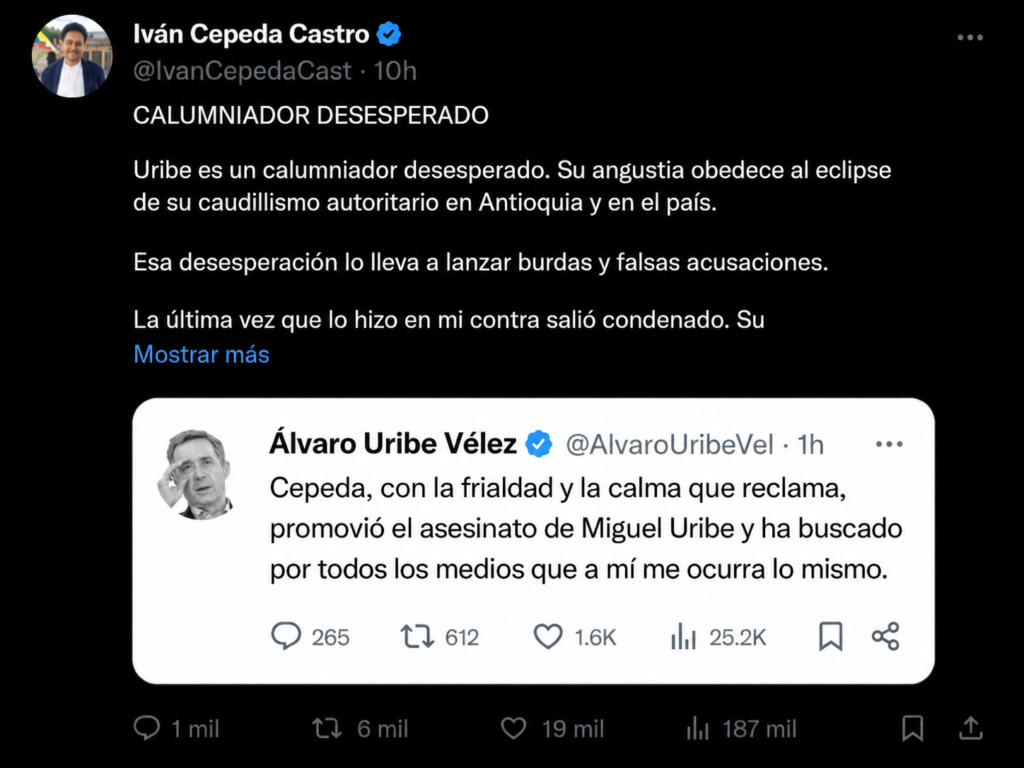 Calumniador desesperado Cepeda Uribe